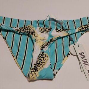 The Bikini Lab Women’s Hipster Size S Pineapple Blue Striped Reversible NWT $34